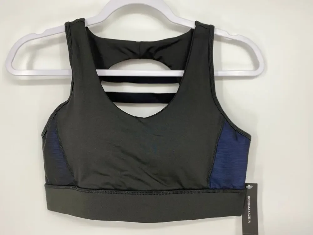 BCBGMAXAZRIA Black Perry Blue Sports Bra NEW Large